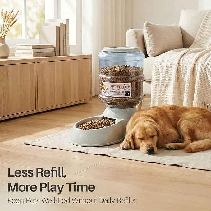 Flexzion Gravity Pet Feeder Food Dispenser (6-12 lb Size) Automatic Replenish Dry Food Storage Container Bowl for Small Medium Breed Dog Cat Animal Feeding Watering Fountain Supplies
