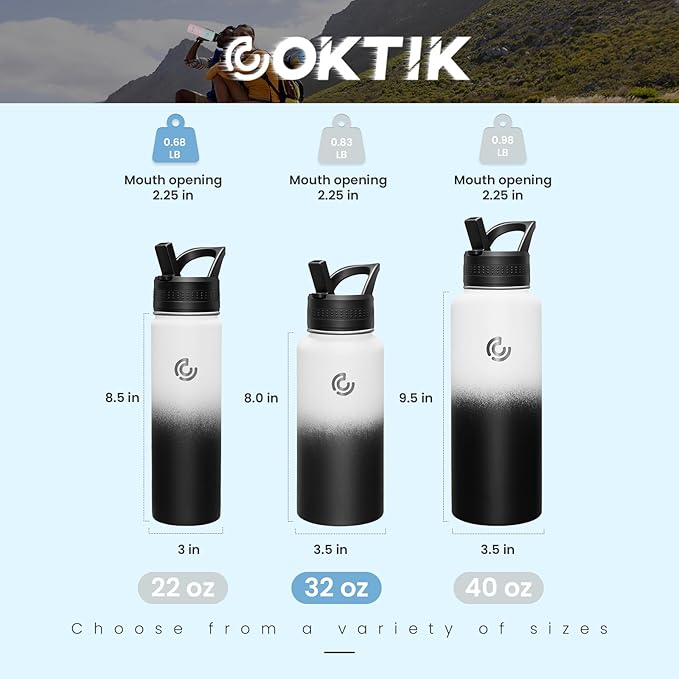 COKTIK 32oz Sports Water Bottle, Stainless Steel Water Bottle for Insulated, Reusable Travel Bottle, With Straw, With Handle Grip for Easy Carrying, Suitable for Cycling, Outdoor Vacations(Day&Night)