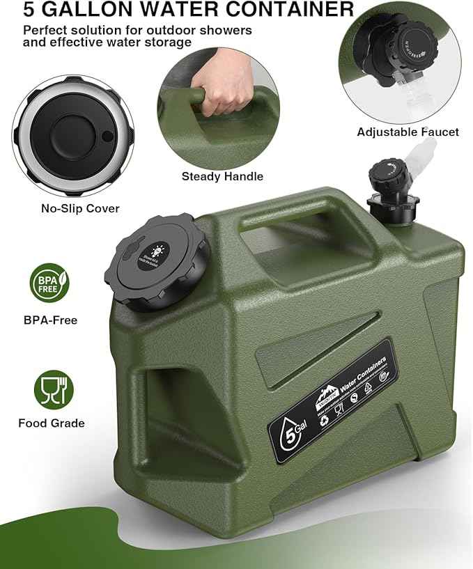 Portable Camping Shower with Water Jug, Electric Rechargeable Camping Shower, 5-Gallon Food Grade Water Containers, Outdoor Camp Pump for Hiking Beach, Travel, Pet Bath
