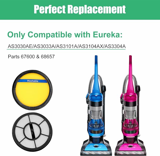 4PCS Washable Filter for Eureka DCF25 & EF7 Fit AS3030AE, AS3033A, AS3101A, AS3104AX, AS3304A Vacuum Cleaner Replacement, Parts 67600 & 68657 - AquaVibe