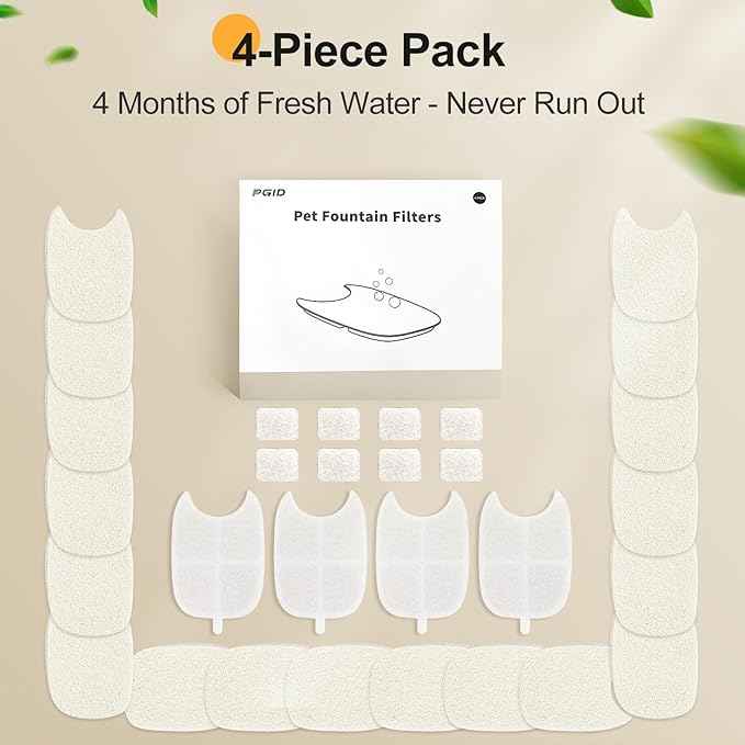 Replacement Filters and 4 Packs Sponges for 152oz/4.5L PGID Cordless Cat Water Fountain