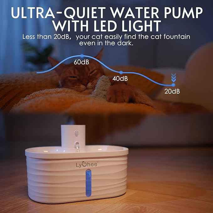 Lychee Wireless Cat Water Fountain, Silent Pump Pet Fountain with Motion Sensor,2.5L/84oz Battery Powered Water Dispenser with 4 Filter, Electricity Separated Design, Easy to Clean