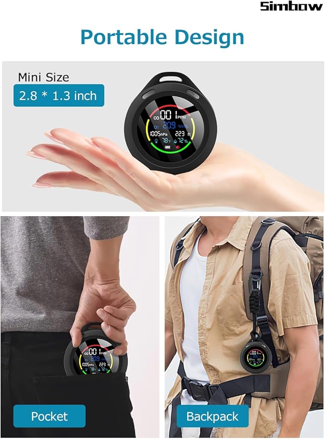 CF-5R Portable Carbon Monoxide Detectors, 6-in-1 CO Detector, Air Quality Monitor with Altimeter, Barometer, Temperature, Humidity Monitor for Hiking, Campimg and Outdoor Activitists