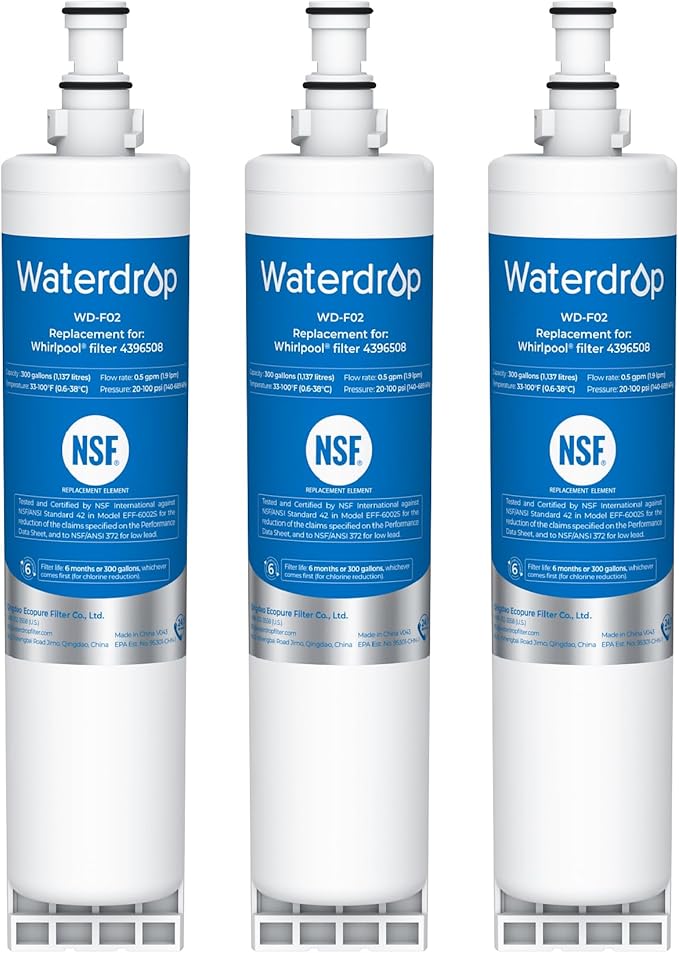 Waterdrop 4396508 Replacement for Everydrop® Filter 5, EDR5RXD1, Whirlpool® WF-NLC240V, 4396510, NLC240V, PNL240V, 4396508p, 4396547, 4392857, LC400V, Refrigerator Water Filter,3 Packs - AquaVibe