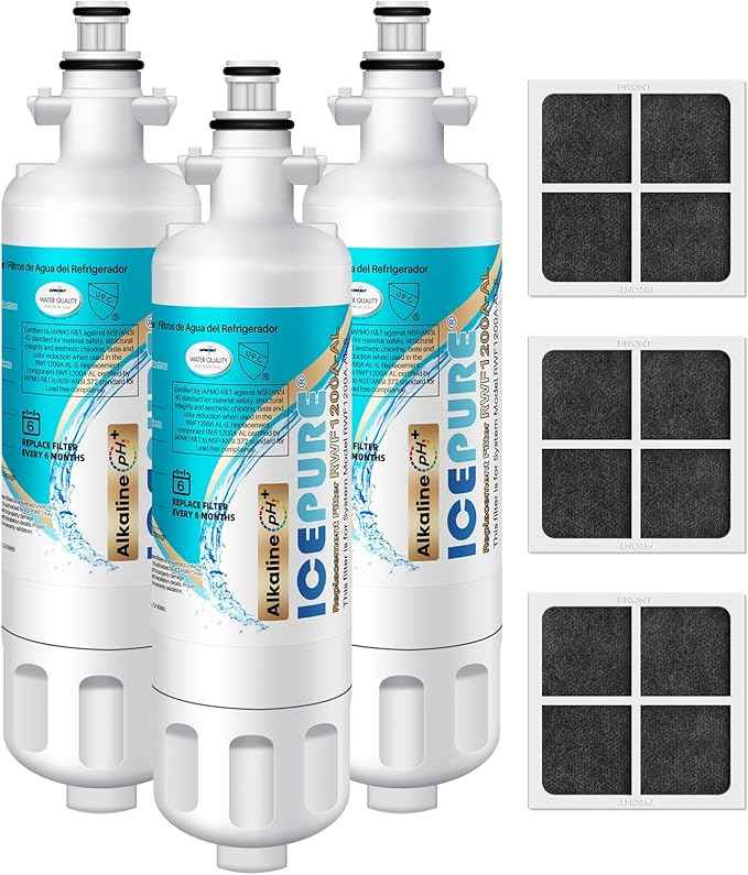 ICEPURE Alkaline ADQ36006101 Refrigerator Water Filter and Air Filter Replacement for LG LT700P, Kenmore Elite 46-9690, FML-3, ADQ36006102, RWF1052, CLCH106, RWF1200A, LFX28968ST, Enhances PH, 3Pack