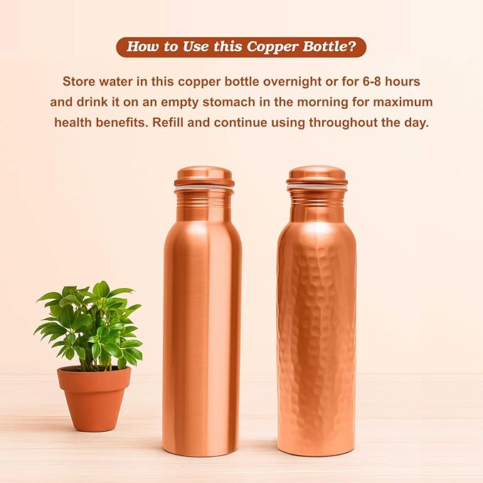 Copper Water Bottle - 34 Oz Extra Large - A Hammered Ayurvedic Pure Copper Vessel For Drinking - Drink More Water, Lower Your Sugar Intake And Enjoy The Health Benefits Immediately (Plain)