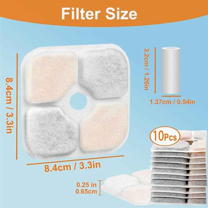 PIXI Cat Water Fountain Filters, Compatible with PIXI Pet Fountain, Pixi Cat Drinking Fountain Filter, Replacement Triple Action Pet Water Filter, 10-Pack, White