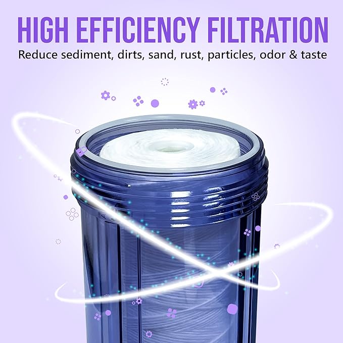 High Capacity Wound String 5 Micron Sediment Water Filter Cartridge 10” x 4.5” Removes Sand, Dirt, Silt, Rust, Extended Filter Life Compatible with 355215-45, 84637, PC10, WP1097P, WPX597P (20 Pack)