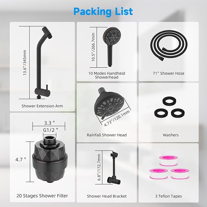 Filtered Shower Heads, All Metal Dual Shower Head with Easy Reach Handheld Spary Combo, 3-Way High Pressure 70 Modes Rainfall Showerhead, 71" Hose, Shower Bracket, 20 Stage Shower Filter, Oil Bronze