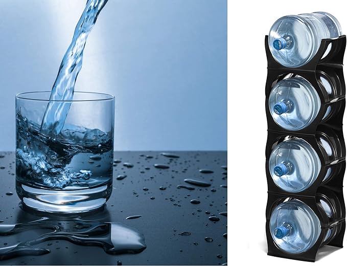 Bariboo Stackable Water Bottle Storage Rack Best Water Jugs 5 Gallon Organizer. Jug Holder for Kitchen, Cabinet and Office Organizing. Reinforced Polypropylene (Black, 4 No Shelf)