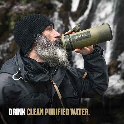 GRAYL GeoPress 24 oz Water Purifier Bottle - Filter for Hiking, Camping, Survival, Travel (Olive Drab)