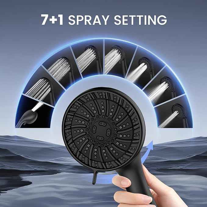 Filtered Shower Head with Handheld, High Pressure 8 Spray Showerhead with Filters & Upgraded Detachable Shower Head, Water Softener Filters Beads for Hard Water -Remove Chlorine (Black)