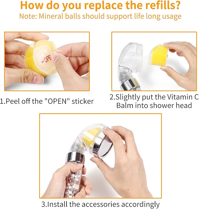 4 Pack of Lemon Balm Replacement Filters Set for Vitamin C Filter Shower Head - Removes Chlorine, Chloramine & Fluoride, Hard Water Softens, Ideal for Dry Skin & Hair Loss