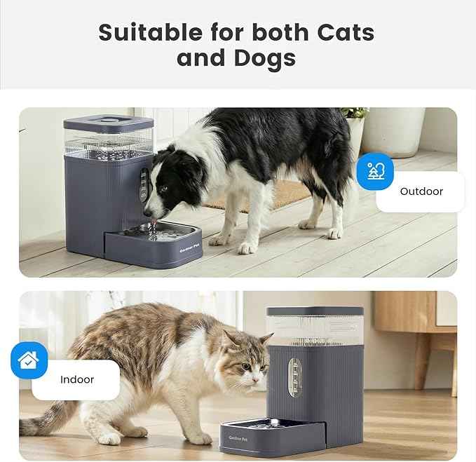 Gardner Pet 2.2 Gallon Automatic Dog Water Bowl Dispenser 8.5L Gravity Water Feeder with Stainless Steel Bowl & Maifan Stone Filter, BPA-Free for for Cats and Dogs (Grey, 2.2 Gallon)