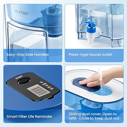 40-Cup Large Water Filter Dispenser for Fridge, High Capacity Countertop Filtration System with 1 Filter, Fast 6-Min Filtration, Reduces Chlorine, PFOA/PFOS, Heavy Metals, BPA Free