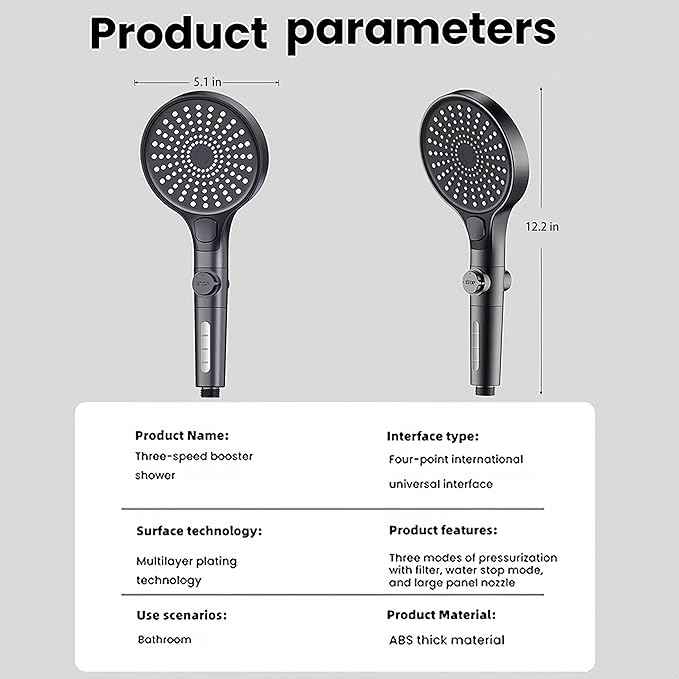 Filtered Handheld Shower Head with Hose and Holder, 5.1" Large High Pressure Shower Wand with 2 Extra Filters, Matte Grey Showerhead Set for Hard Water, 3 Spray Modes & One-Key Pause