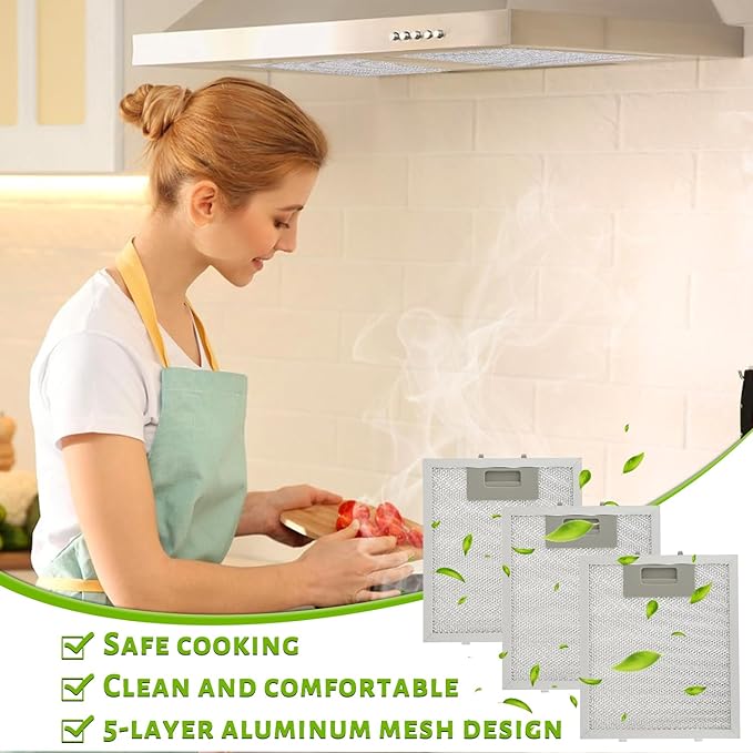 W10915369 Range Hood Filter replacement 5 Layer Aluminum Mesh Hood Grease Filter Fit for Whirlp Kitchen Exhaust Fan Jenn Air Kitchen Aid(2 Pack) - AquaVibe
