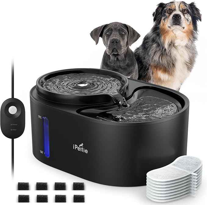 iPettie Waterfall Dog Water Fountain, Hygienic 5-Stage Filtered Water, 2 Heights to Drink from, Water Shortage Alert, Night Light with ON/Off Switch, Cat Water Fountain 203 OZ (1.6 GAL) 6 L
