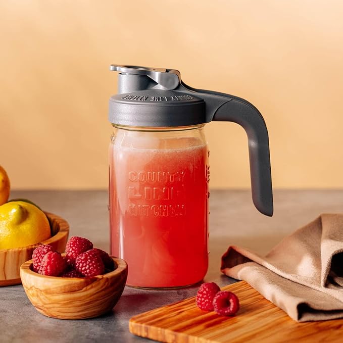 County Line Kitchen Glass Mason Jar Pitcher with Lid - Wide Mouth, 1 Quart (32 oz) - Heavy Duty, Leak Proof - Sun & Iced Tea Pitcher, Cold Brew Coffee, Breast Milk Storage, Water - Yellow