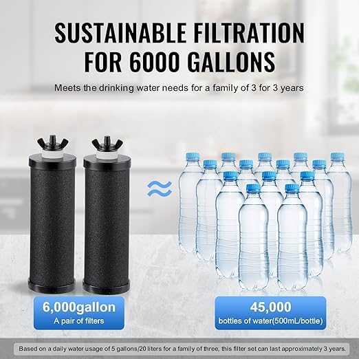 Happybuy Gravity-fed Water Filter System, 2.25G 304 Stainless-Steel Countertop System, Water Filtration System, Reduces Lead and up to 99% of Chlorine, with 2 Carbon Filters