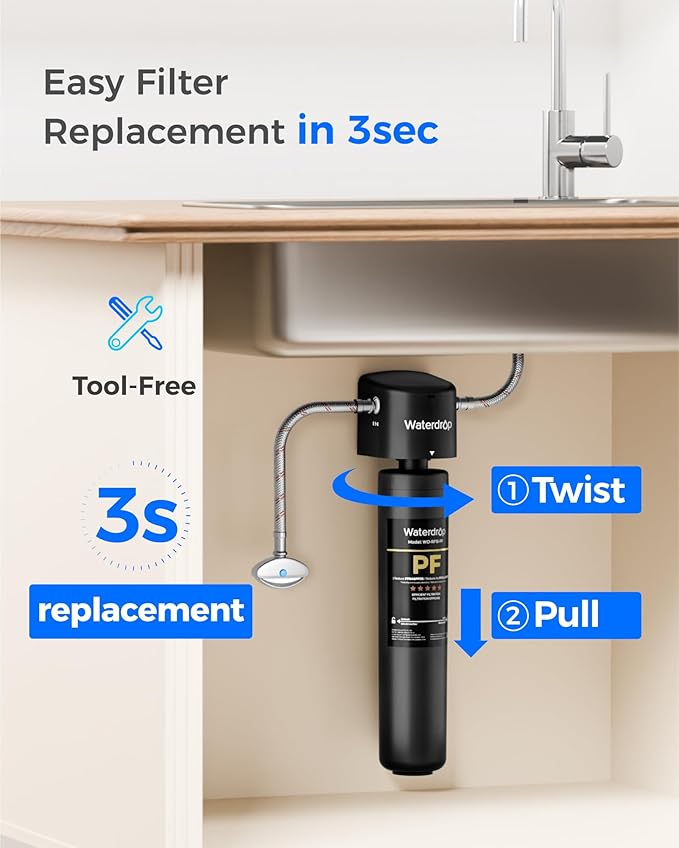 Waterdrop RF15-PF Replacement Filter Cartridge for 15UA-PF Under Sink Water Filter, Reduces 𝐏𝐅𝐀𝐒, 𝐏𝐅𝐎𝐀/𝐏𝐅𝐎𝐒, Chlorine, Bad Taste & Odor, 6 Months