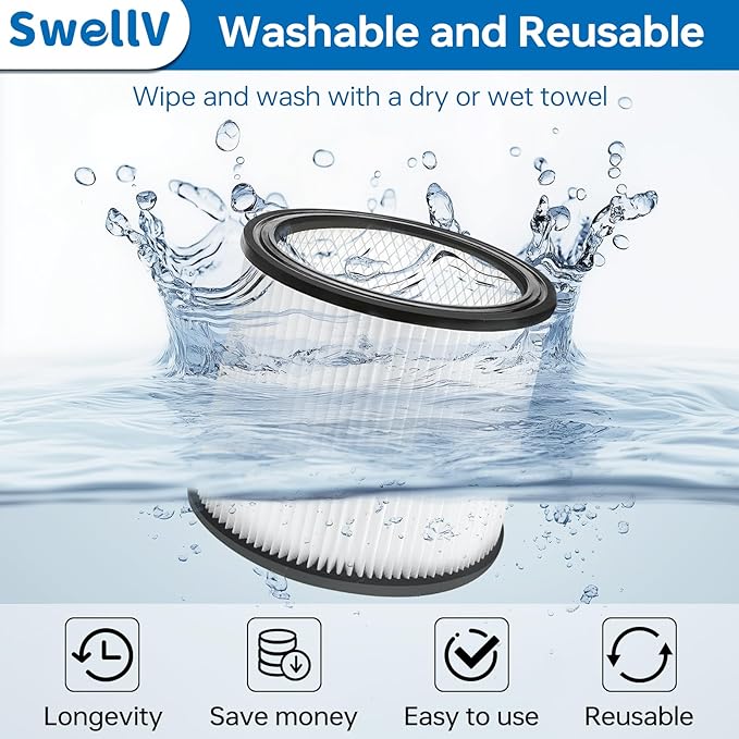 90304 Replacement Filter Compatible with Shop-Vac Shop Vac 90304, 90350, 90333,903-04-00, 9030400,fits most 5 Gallon and above Wet/Dry Vacuum Cleaners (2 Pack) - AquaVibe