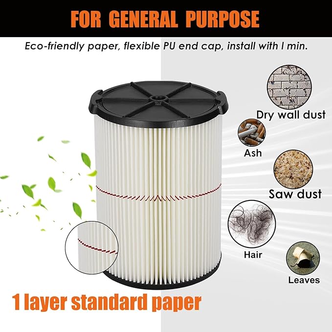Universal Filters Replaces CMXZVBE38755/ CMXZVBE38754 Craftsman Filter, Replaces # 009-38754 Red Stripe Filter, Fits 5 6 8 9 12 14 16 20 gallon CRAFTSMAN Shop Vacuums with Foam Sleeve - AquaVibe