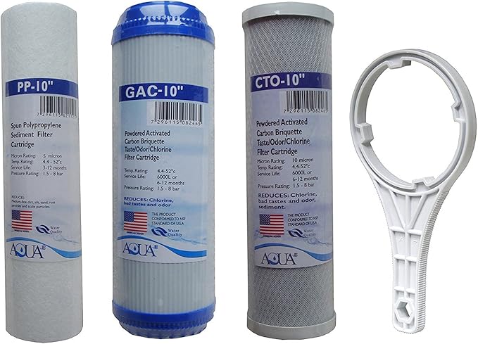 Universal Reverse Osmosis RO Replacement Set of 3 filter cartridges : Sediment, GAC, CTO Carbon Block for undersink RO. 3 Pk. Size: 10"x2.5"