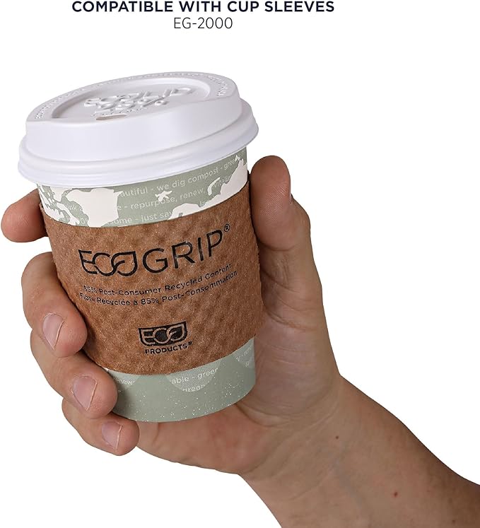 ECO PRODUCTS Compostable Disposable World Art 12oz Large Coffee Cups, Pack of 50, Renewable Hot Paper Cup, Plant Based PLA Lining, Color Coded