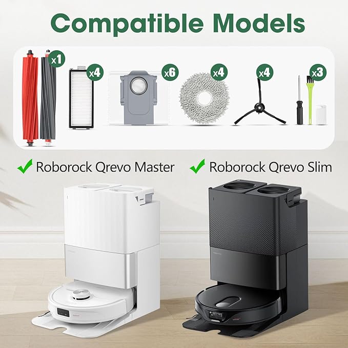 23PCS Replacement Accessories Kit Compatible with Roborock Qrevo Master/Qrevo Slim Includes Dual Main Brush, HEPA Filters, Mop Pads, Side Brushes, Dust Bags and Cleaning Tools - AquaVibe