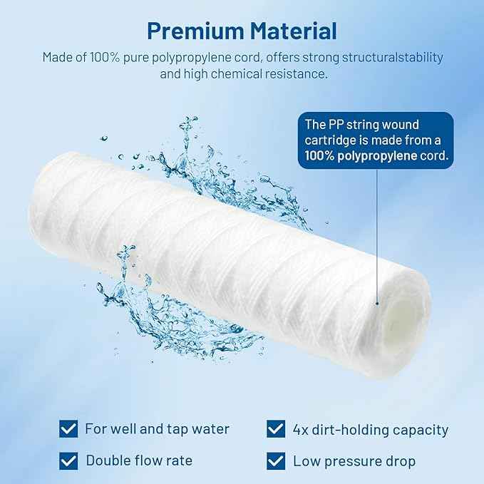 Whole House 10 Micron 10" x 2.5" String Wound Sediment Well Water Filter Cartridge Replacement for CW-F, 155186-43, 3WH-STDSW-F02, SW-25-1010, EPW2S, SP-CW10, WHF-102, WPP-25098-10 (Pack of 6)