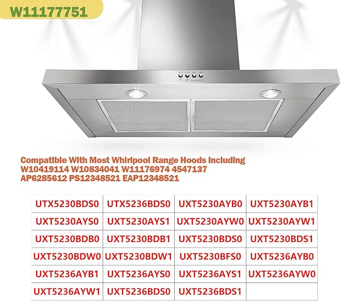 Upgrade 5-layer W11177751 Range Hood Filter Replacement 11-1/2” X 17-1/4” Compatible with Whirlpool W10419114 W10834041 W11176974 4547137 AP6285612 PS12348521 EAP12348521 - AquaVibe