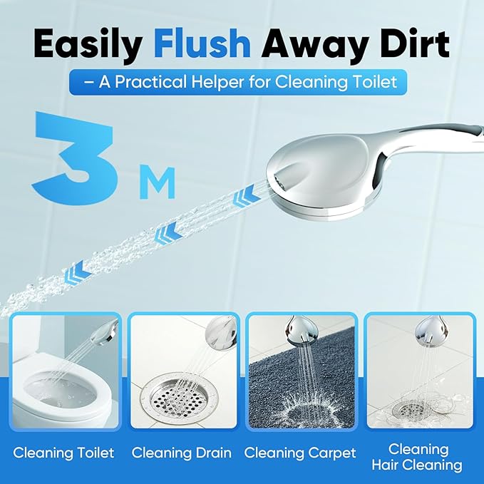 Handheld Shower Head, High Pressure Showerhead with 10 Spray Modes, 59" Stainless Steel Hose & Adjustable Bracket, Easy-Clean Nozzles, Replaceable Filter Cartridge, DOE Compliant (10 CFR §430.32)