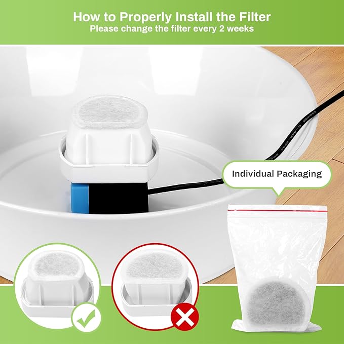 6 Pack Cat Fountain Replacement Carbon Filters, 6 Pcs Water Fountain Filters & 6 Pcs Replacement Foam for Ceramic and Stainless Steel Pet Fountains Automatic Water Bowl Filters with Pre-Filter Foam