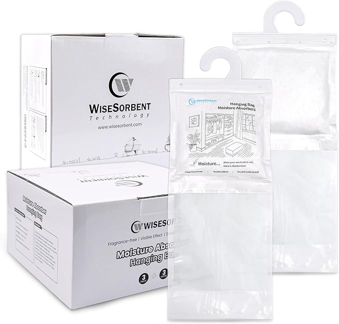 500 Gram Moisture Absorber Hanging Bags 3 Pack - 17.6 oz Fragrance-Free Large Dehumidifier for Closet, Bathroom, Bedroom – Double Leak-Proof Design & Dual-Sided Absorption