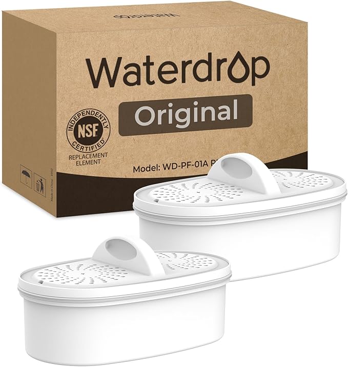 [Original] Waterdrop Replacement Filters for All Waterdrop Pitcher Filtration System, Reduces PFAS, PFOA/PFOS, Chlorine, Last Up to 3 Months or 200 Gallons, 2 Packs，WD-PF-01A Plus, NSF Certified