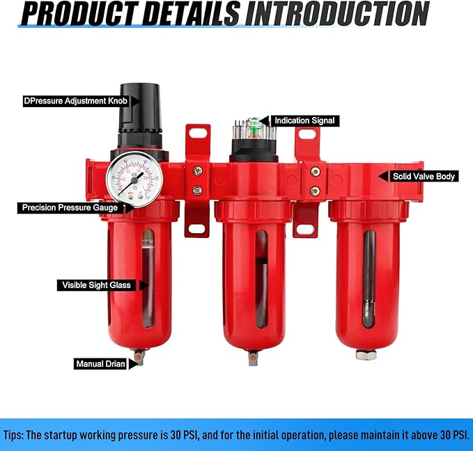1/2" NPT 3 Stage Aluminium Air Drying System,Coalescing Filter, Particulate Filter, Desiccant Dryer and Air Regulator, Manual Drain, Mid Flow, For Plasma Cutter and Paint Spray - AquaVibe