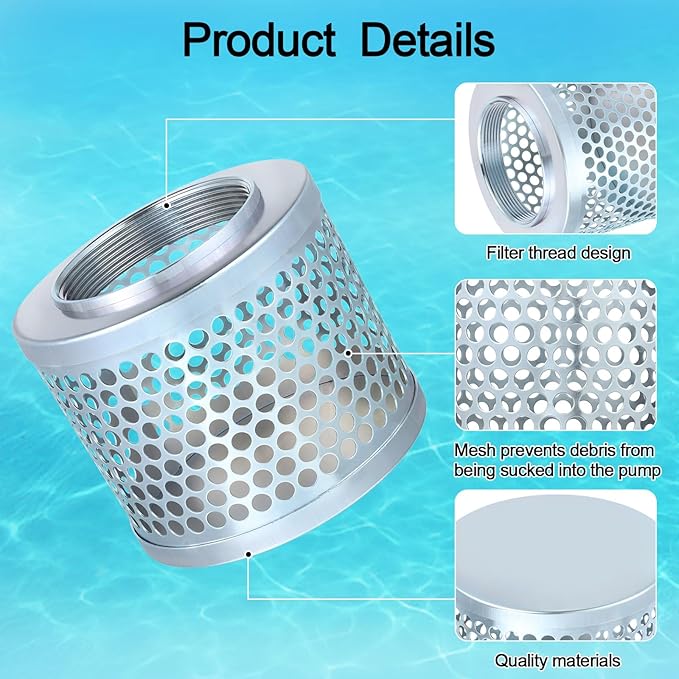 Round Hole Suction Strainer Filter for Pumps, Carbon Plated Steel Basket Water Suction Filter, with NPT Female Thread, Reduces Solids Entering Pump (4 inch)