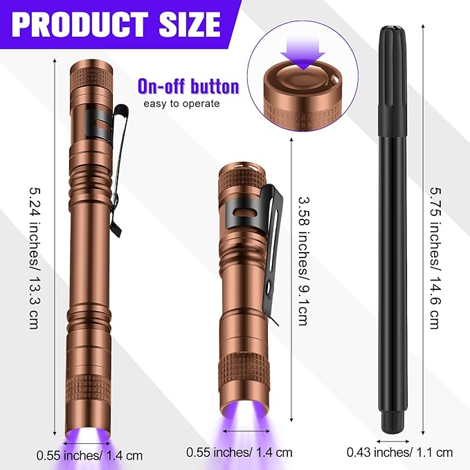 Tegeme 8 Pcs Black Light Markers Set 4 Invisible Ink Pen 4 Mini UV Flashlights Invisible Ink Marker Disappearing Pen for Spy Gadgets Secret Message Gift Party Favors(Bronze and Black)