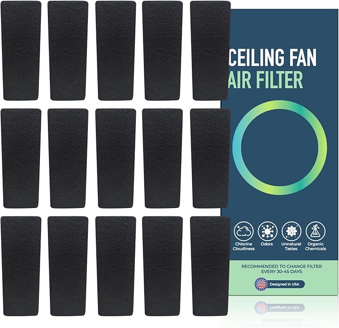 JJI Ceiling Fan Air Filter - Activated Charcoal Ceiling Fan Filters for Pets - Ceiling Fan Blades Shape Design - Easily Sticks on Ceiling Fan Blade Top (15Pack)