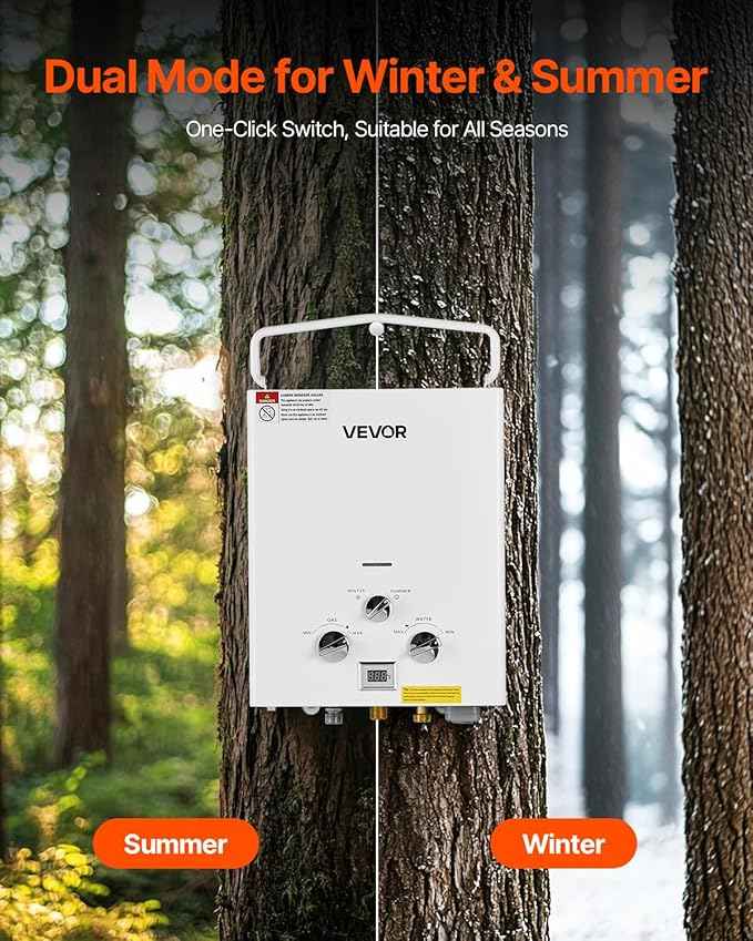 VEVOR Portable Propane Water Heater, 5L Tankless Outdoor Water Heater, 34000 BTU 1.32 GPM Instant Hot Water, with Accessory Set + Regulator +Water Pump for RV Camping Trips Cabins Barns