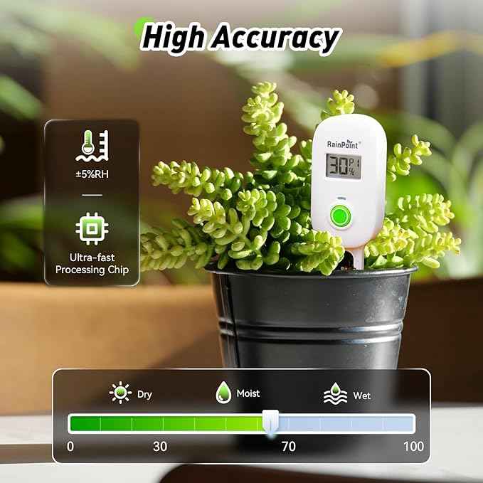 RAINPOINT Smart Digital Wireless Plant Moisture Meter Houseplant Indoor,WiFi Hub Needed,Capacitive Probe,Leave-in Soil Hygrometer Sensor,Real-time Monitor Humidity Tester Outdoor Gardening - AquaVibe