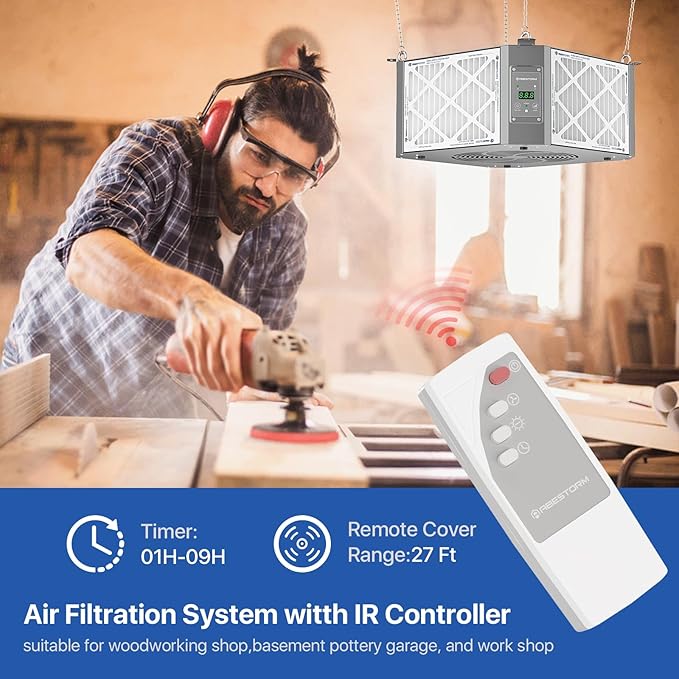 ABESTORM 360 Degree Intake Air Filtration System for Woodworking, 1350 CFM Hanging Dust Collector, Air Filter for Shop Garage WorkShop, DecDust 1350 - AquaVibe
