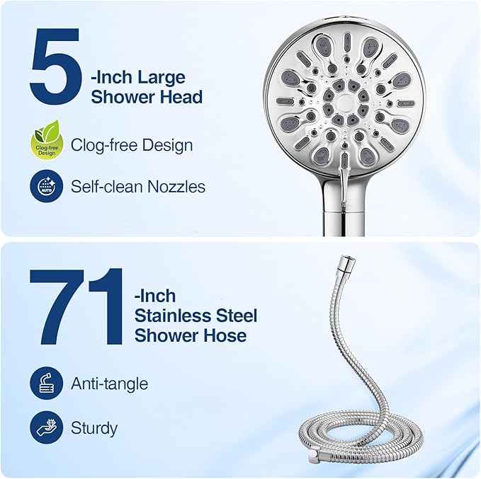 Filtered Shower Head with 8 Spray Modes, High Pressure Handheld Showerhead Filter for Hard Water Filtering Showerhead with Hose(N8HS702CP)