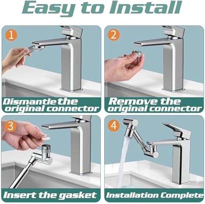 1440° Rotating Universal Faucet Extender with 2 Spray Modes - Adjustable Splash-Free Aerator for Kitchen & Bathroom Sinks, Timnamy Faucet Attachment,For Washing Hair/Face/Dishes (1, Silver)