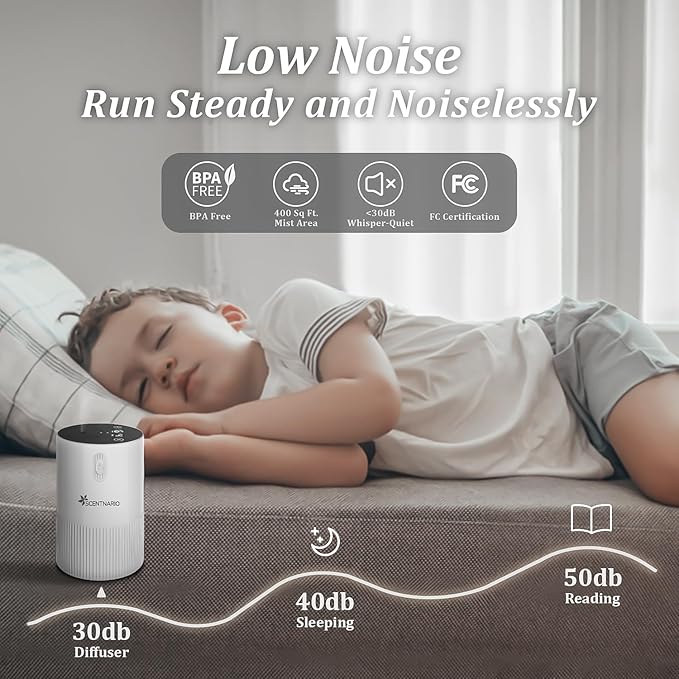 Waterless Diffuser for Essential Oil - Aromatherapy Diffuser for Home with Battery Indicator, Portable Scent Air Machine 1/2/3&Continuous Mist,Timer Function,500Sq.Ft Scent Coverage (Cream White)