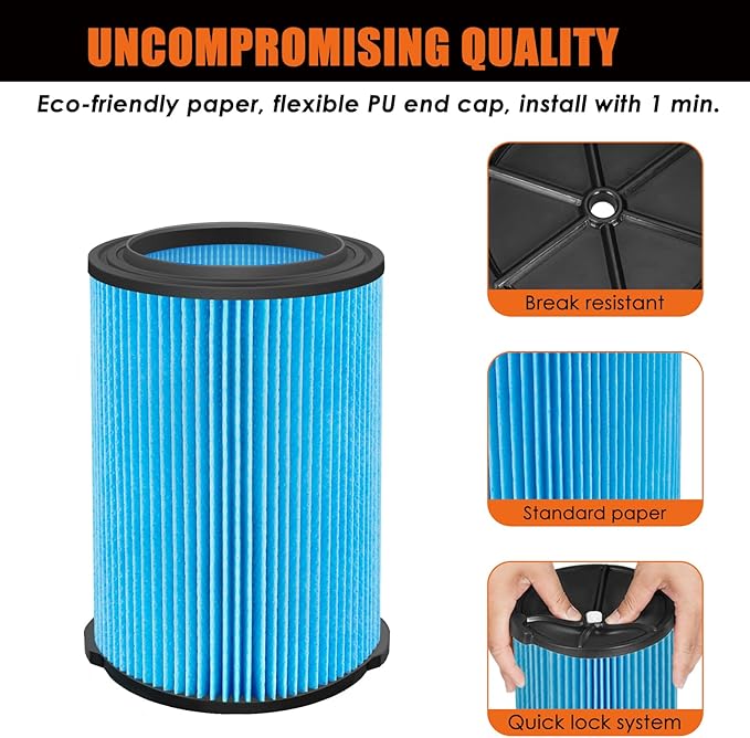 VF5000 Replacement Filter for Ridgid Shop Vacuums 5-20 Gallon, Universal Fine Dust Filter Fits Rigid Wet Dry Vac/Husky Shop Vacuum Filter 6-9 Gallon with Foam Sleeves- 2 Pack - AquaVibe