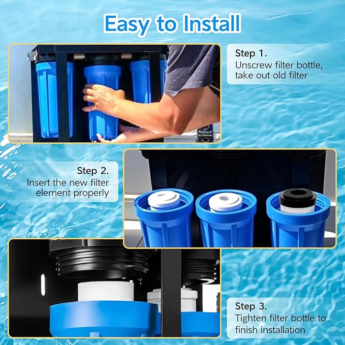 Replacement Filters for ClearSource Ultra Three Canister System, 3-Stage Filter Set, Sediment + Carbon Block Filtration, High Flow RV Filter Replacement, Easy Install