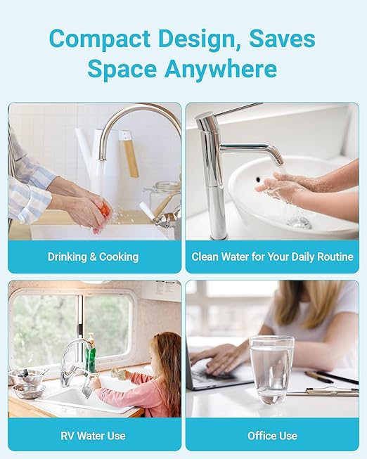 Aqua Crest UP16 Under Sink Water Filter System, Reduces up to 99.52% Chlorine, Bad Taste & Odor, Under Counter Water Filter Direct Connect to Kitchen Faucet, 11K Gallons