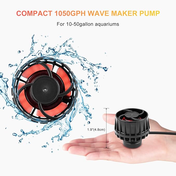 1050GPH Aquarium Wave Maker with Controller Mini DC12V 6W Powerhead with Magnetic Mounting, Nano Wavemaker for 10 to 50 Gallon thickness up to 8mm(1/4") Tank, - AquaVibe